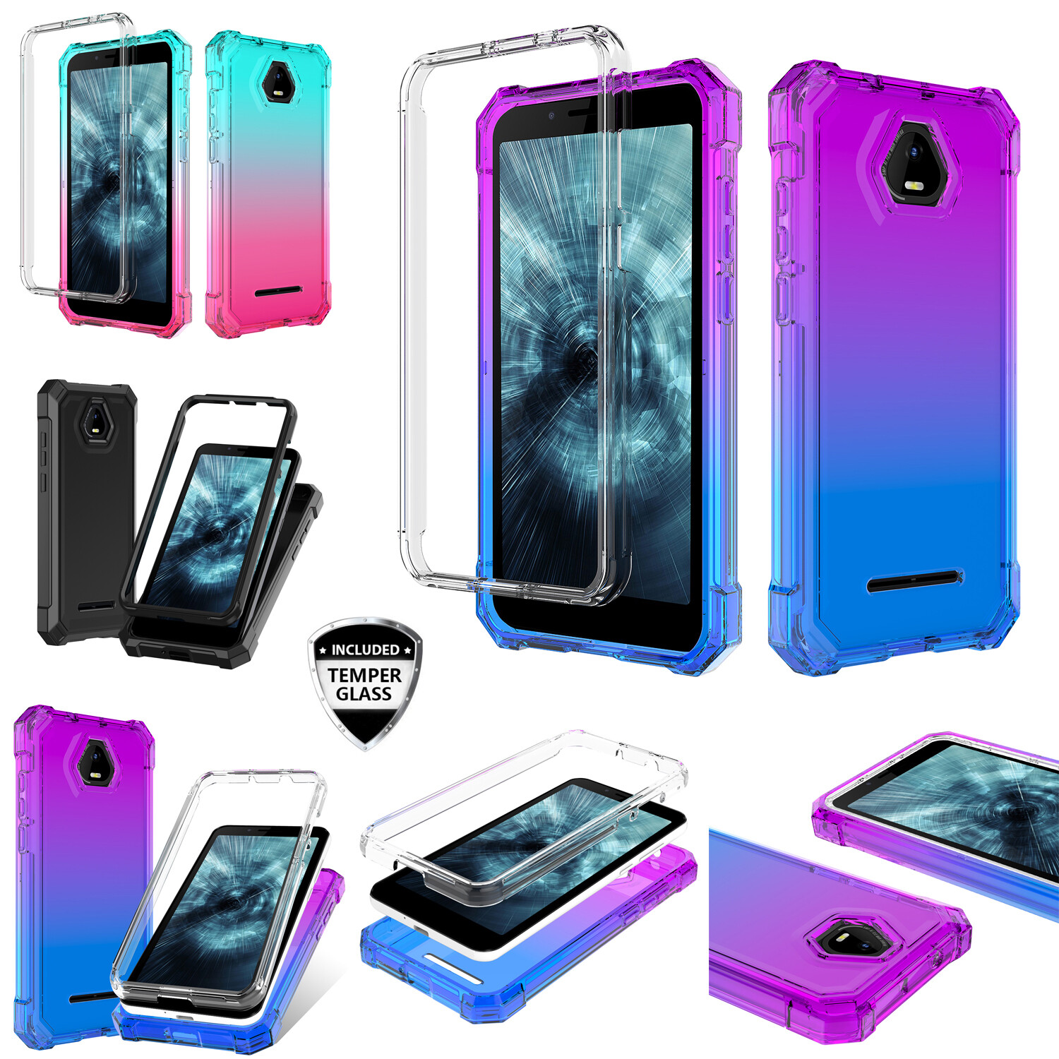 For Schok Volt SV55 Shock Proof Phone Case Cover Temper Glass Screen