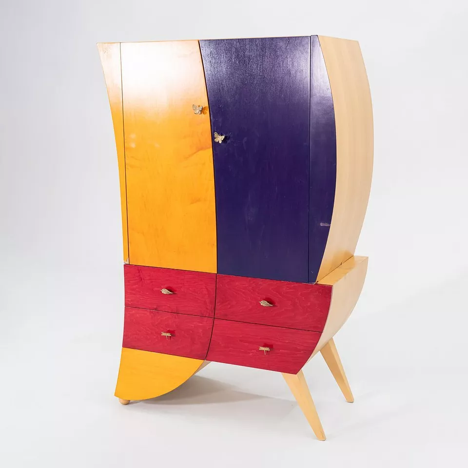 1990s Postmodern Sculptural Studio Craft Color Block Maple Armoire / Cabinet - Image 3 of 4