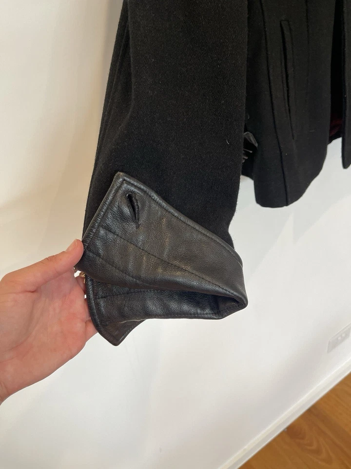 CPT By Cockpit USA Vintage Black Wool Leather Jacket Size S Thick Heavy Military - Image 3 of 4