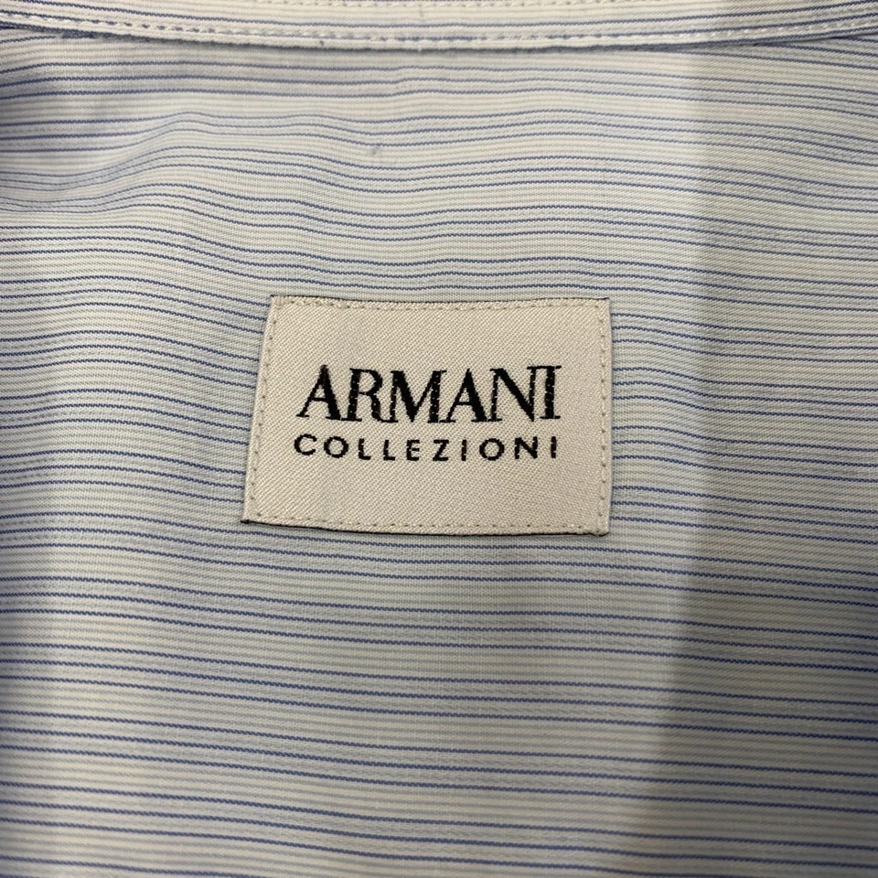 Camisa Armani Collezioni Para Hombre L Azul Nube Rayas Algodón Abotonada Manga Larga Foto 4 de 4
