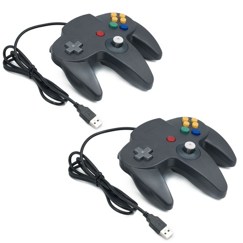 2x NINTENDO N64 CLASSIC GAMES GAMEPAD REGLER FÜR USB zu PC MAC schwarz