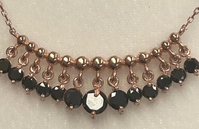 Waterfall Bar necklace Natural Black Sapphire 14K Rose Gold on Solid 925 GP