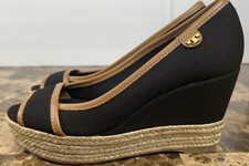 Tory Burch Majorca Espadrille Wedge Black Heel Pee Toe Heel 