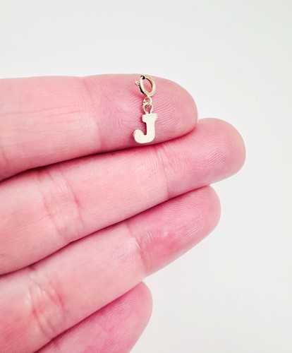 14K Solid Yellow Gold Mini/Very Small 'J' Initial Charm Pendant w/Spring Clasp - Picture 17 of 17