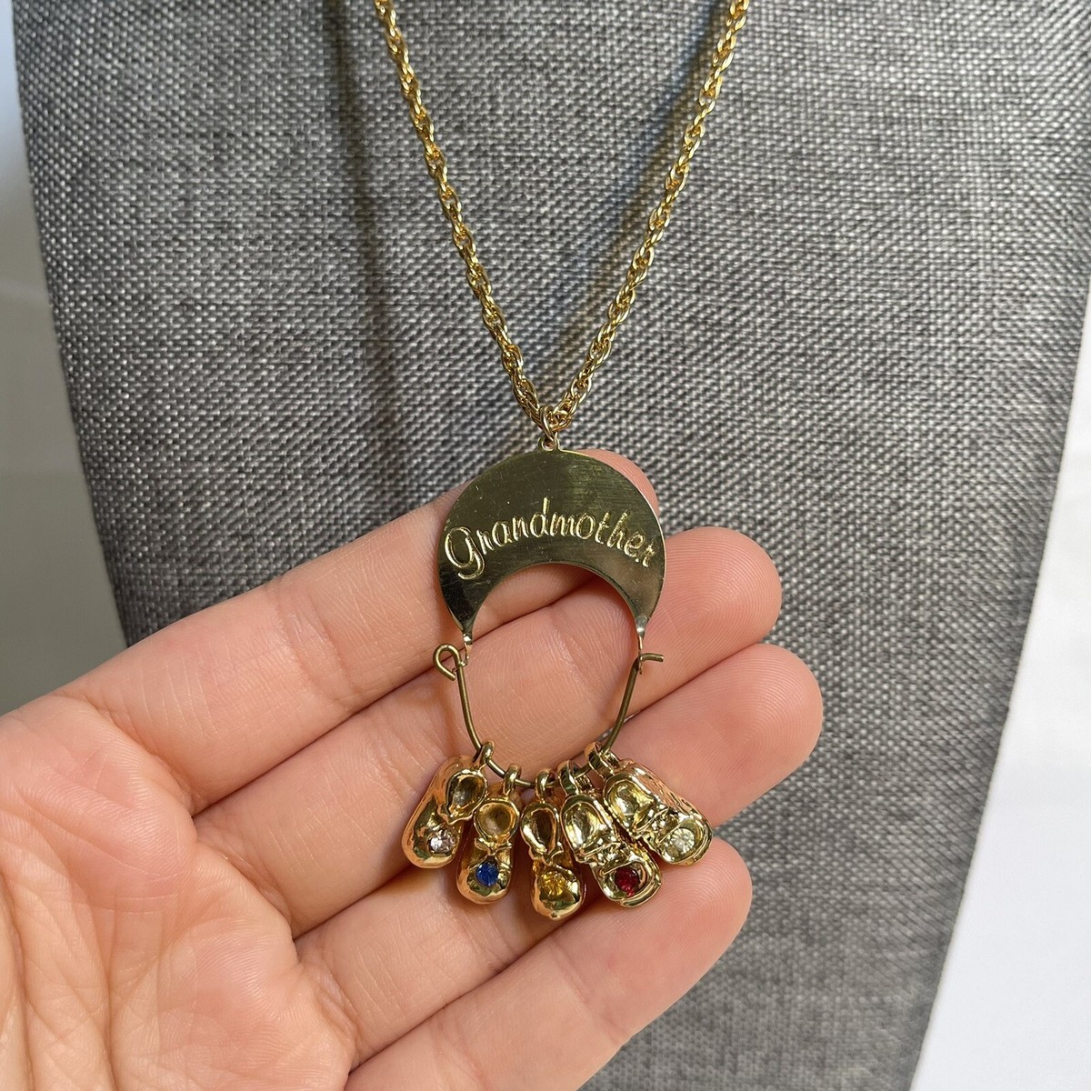 Unique Vintage Locket Pendant Necklace “Grandmother” Gold Tone Silhouete  Charm
