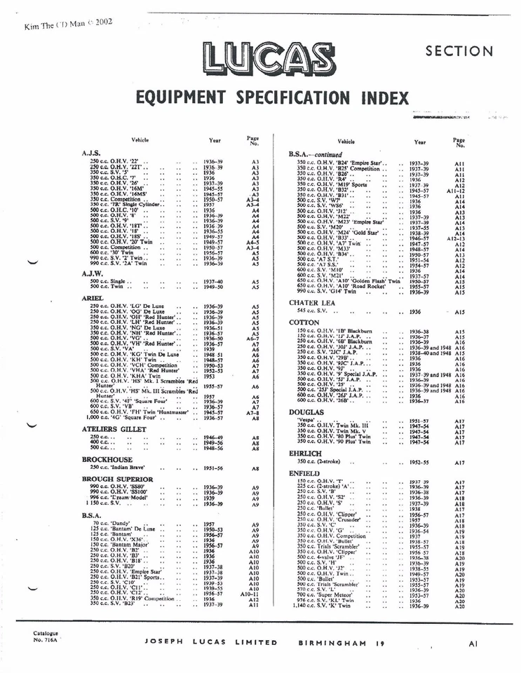 Libro manual de piezas Lucas B.S.A. 1936, 1937, 1938, 1939, 1940, 1941, 1942, 1943 Foto 3 de 4