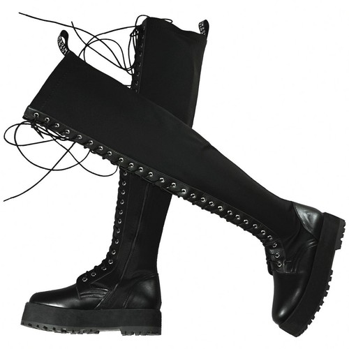Women's Lace Up Stretchy Over the Knee High Boots Platform Pumps Plus Size Shoes - Picture 6 of 10