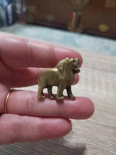 Vintage small solid brass lion menagerie figurine