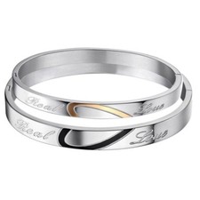 His or Hers Matching Heart Stainless Steel " Real Love" Promise Couple Bracelet