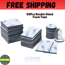 60Pcs Double Sided Foam Tape Strong Pad Super-Sticky Adhesive for Walls and Door