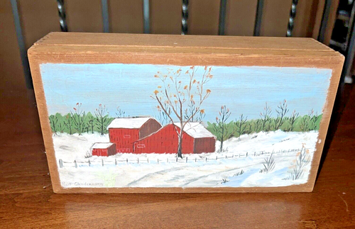 Farmhouse Red Barn Wood Box - Hand Painted - Country Snow Scene ...