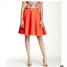 TED BAKER orange  pleated skater knee length skirt size S