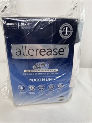 Allerease Queen Flex Fit Zippered Mattress Cover Maximum Protection, New