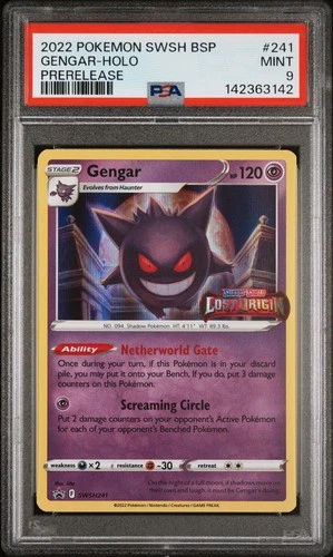 2022 POKEMON SWSH BLACK STAR PROMO PRERELEASE #241 GENGAR-HOLO PSA 9