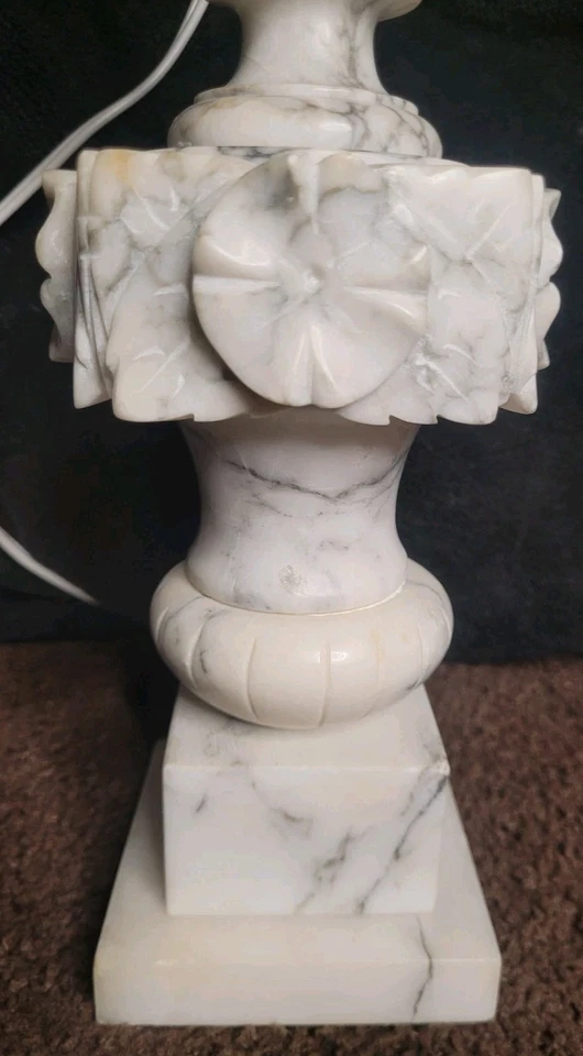 Vintage Italian Marble Alabaster Urn Table Lamp Neoclassical Carved Stone Flower - Image 4 of 4