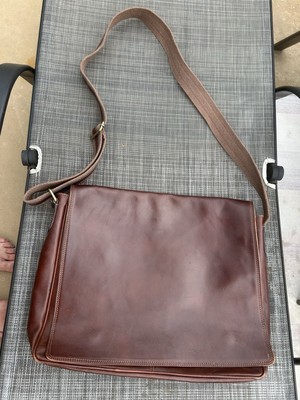 Old Angler Brown Genuine Leather Large Brown Messenger Laptop Bag-Made In Italy