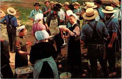 Greetings From The Amish Country Break From Barn Raising Pennsylvania Postcard