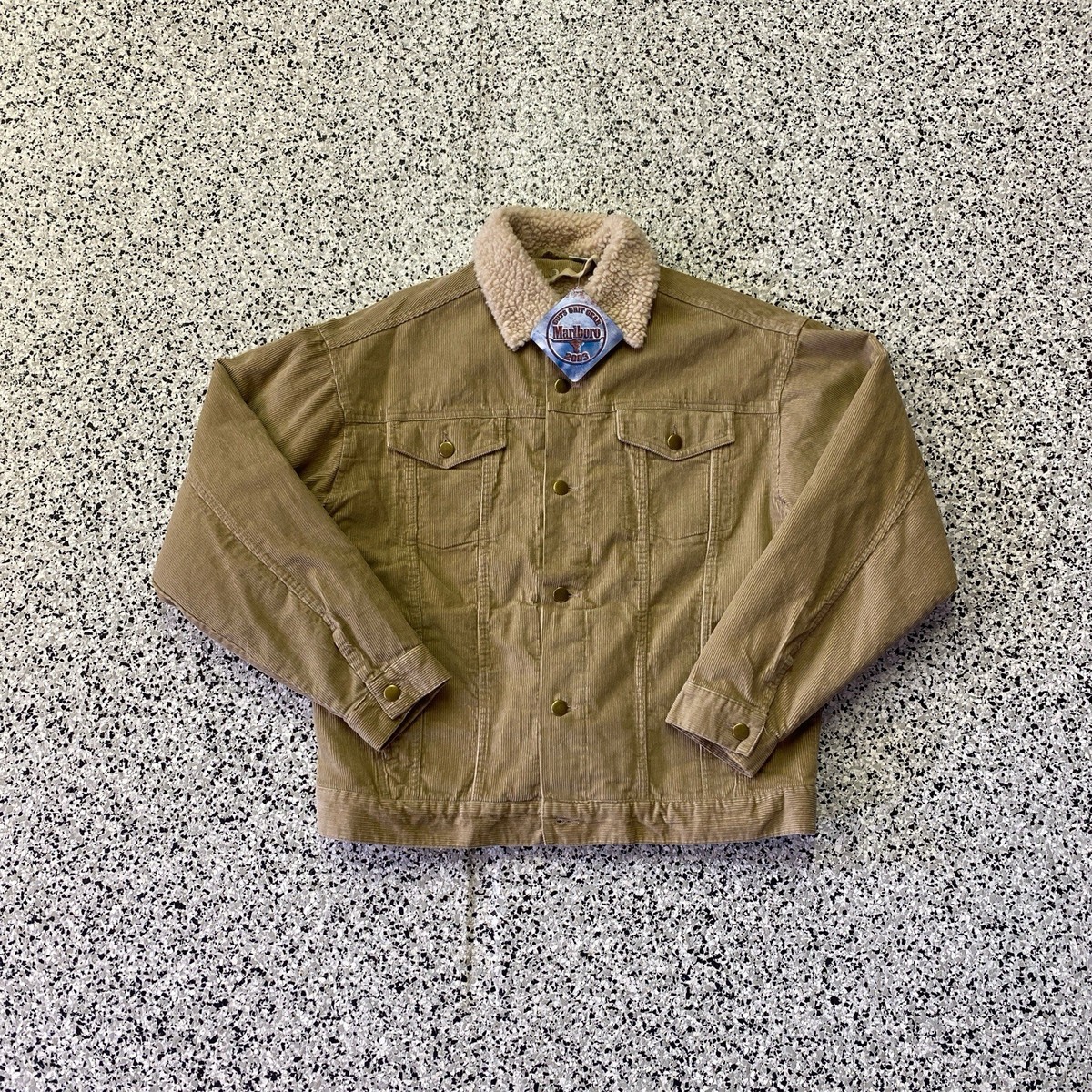 Vintage Marlboro Corduroy Bomber Jacket Mens M Beige Sherpa Lined