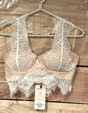 House of CB London Women XS Clarice SB 1954 Bralette White Lace/Nude Halter Zip