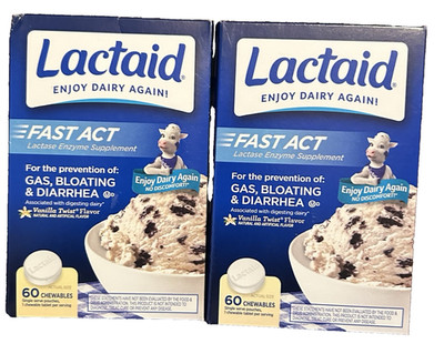 Lot 2 Lactaid Fast Act - 60 Chewables Vanilla Twist Flavor New Exp 12/26
