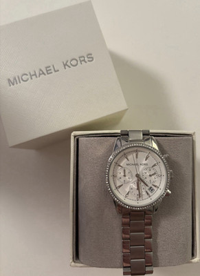 Michael Kors Damen Armbanduhr Chronograph Datum Edelstahl Silber Analog mit Box
