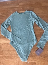 NEW Auden Luxury Collection Luxe Stretch Long Sleeve Thong Bodysuit Green Small