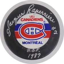 Jacques Laperriere Autographed Canadiens Hockey Puck (HOF 1987) JSA CK72264
