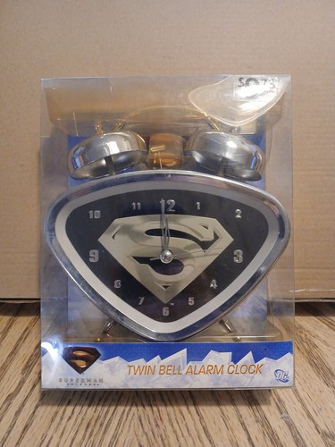 Superman Returns Twin Bell Alarm Clock Silver and Black New