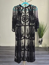 Rachel Zoe Women's Black Open Lace Embroidered Kimono. One Size