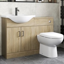 1150mm Bathroom Toilet Vanity Unit Combination Basin Sink Furniture Oak Effect