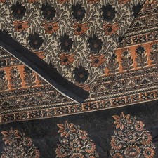 Sanskriti Vintage Saree Cream Pure Cotton Floral Printed Sari 5 Yd Craft Fabric