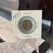 1937 Encased Wheat Cent Stork Club Lucky Penny Souvenir Penny