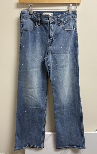 Abercrombie Kids 13/14 High Rise Wide Leg Jeans Blue Rhinestone Studded Denim