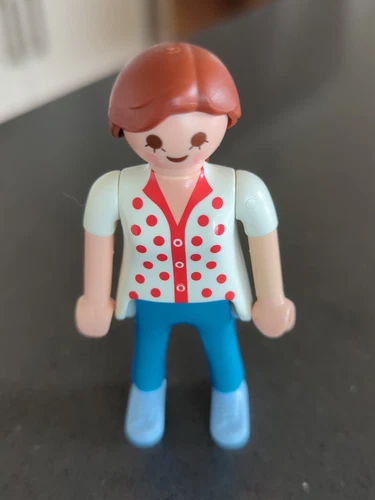 Vintage Playmobil Geobra 1992 Girl Women Blue Pants White Shirt Brown Hair A20