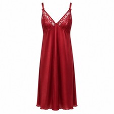 Vintage Petra Fashions Red Satin Lace Trim Nightgown Strappy Back USA Made 1X