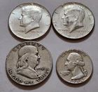 Silver Lot of 4 • 1964 & 1967 Kennedys + 1951‑S Franklin + 1964 Quarter  X90