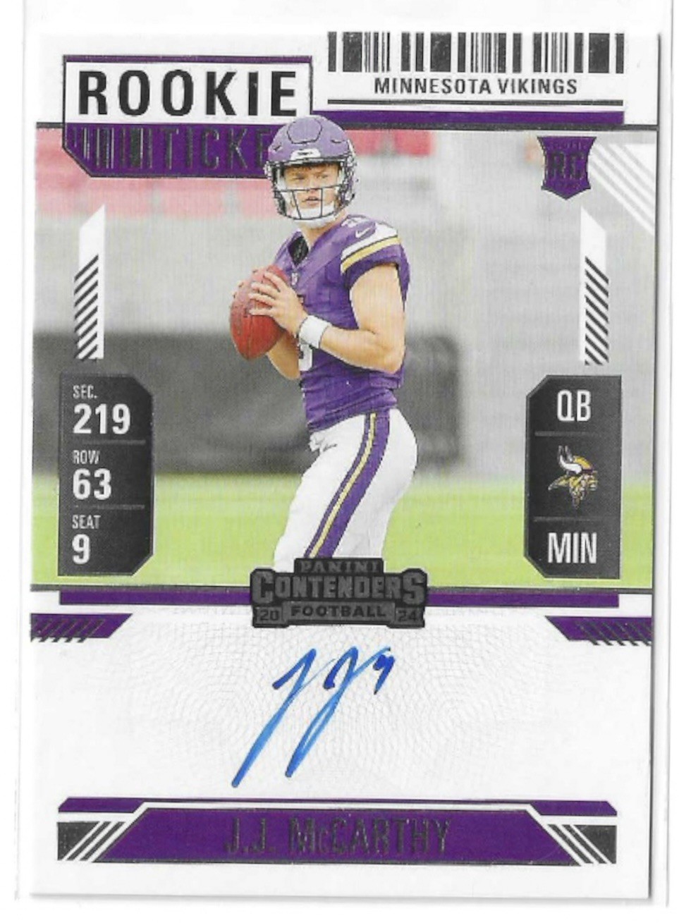 2024 CONTENDERS JJ McCarthy ROOKIE TICKET RC AUTO VIKINGS SP AUTOGRAPH 