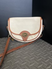 Dooney  Bourke All Weather Leather Ivory Hippie Crossbody Calvary Bag VTG USA