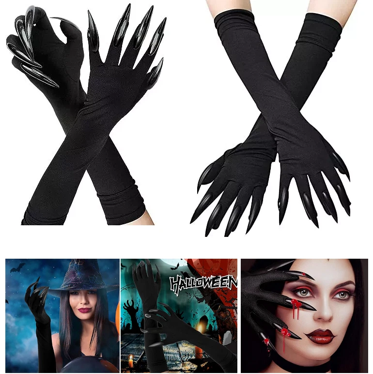 Disfraz de Halloween Pata Guantes Uñas Largas Negro Fiesta Guantes Garras de Gato Hola Foto 3 de 4