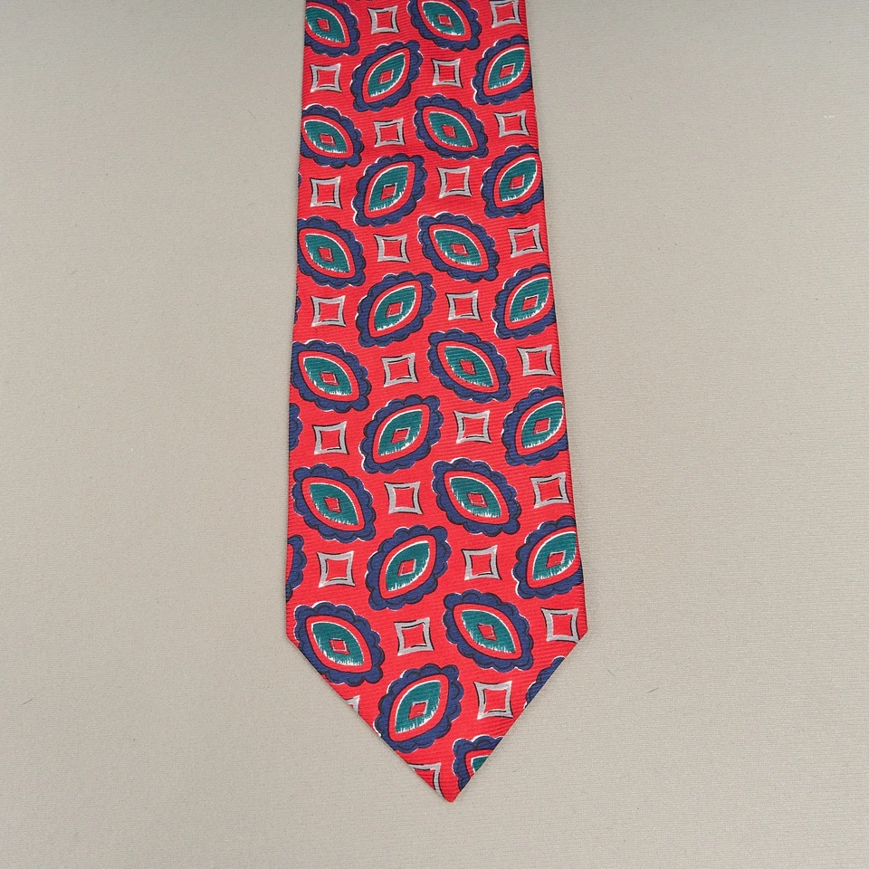 H Freemon & Son шелковый галстук мужской красный синий бирюзовый абстрактный узор США - Изображение 4 из 4