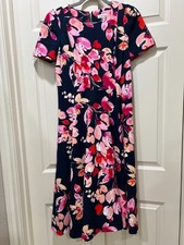 Women's Calvin Klein Floral Fit & Flare Dress Navy Pink Red Short Sleeve Size 8