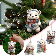 Cute Polar Bear Acrylic Pendant With Scarf Funny Polar Bear Christmas Pendant OY