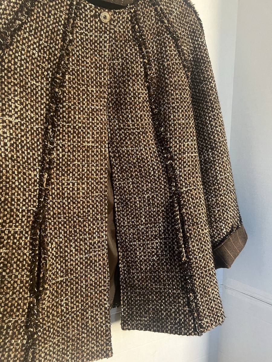 Audrey Talbott Carmel Tweed Jacket 8 Raw Seam Chocolate Brown Lined Old Money View 3