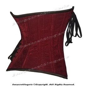 24 Double Steel Boned Waist Training Maroon Velvet Underbust Shaper Corset Sz L