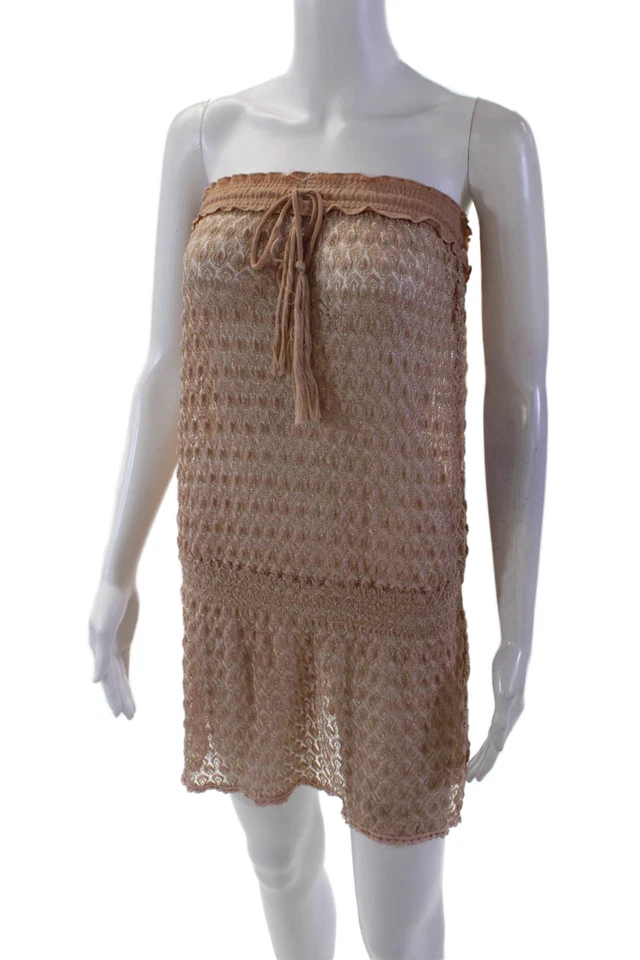 Mini Vestido para Mujer Melissa Odabash Cuello Cuadrado Sin Tirantes Cintura Caída Dorado Talla S Foto 2 de 4