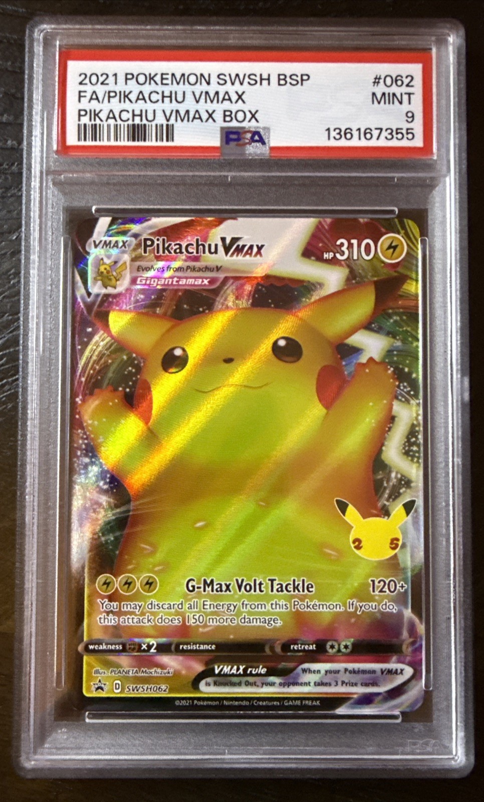 PSA 9 MINT Pikachu VMAX 2021 Pokemon Swsh Black Star Promo #SWSH062 062 💎🔥✨