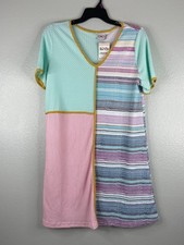 Women XL Patchwork Shift Dress Multicolor Gingham Stripe Boho Indie