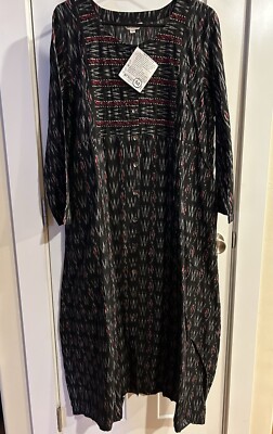 Marketplace Handwork of India Lagenlook Tunic Dress Boho Cotton Embroidered Med