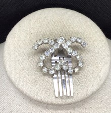 Vintage Silver Tone Costume Rhinestone Womans Hair Comb T256