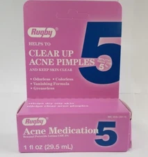 Rugby Benzoyl Peroxide 5% Acne Treatment Medication Lotion 1oz -Exp Date 09-2026